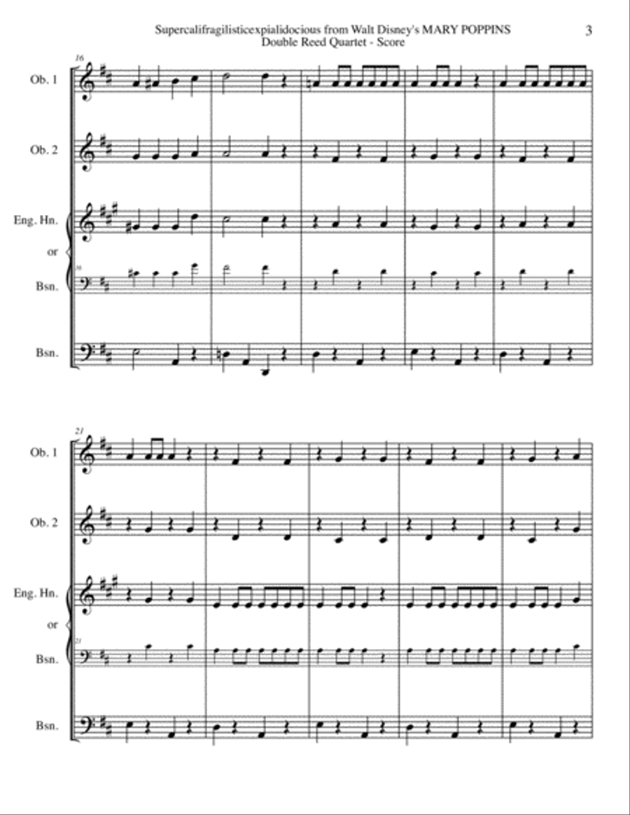 Supercalifragilisticexpialidocious from Walt Disney's MARY POPPINS Woodwind Quartet scores gallery preview page 3