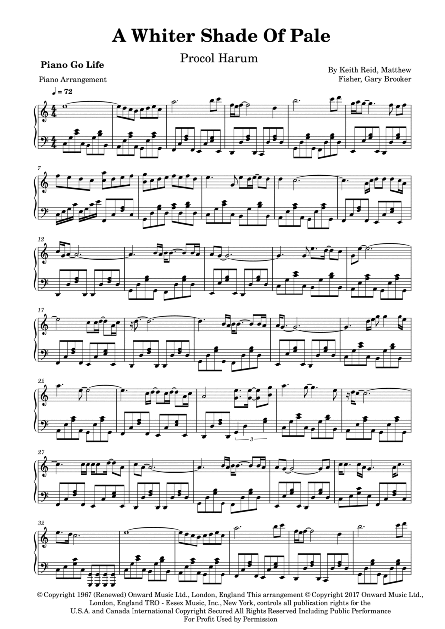 A Whiter Shade Of Pale Piano Solo scores gallery preview page 1