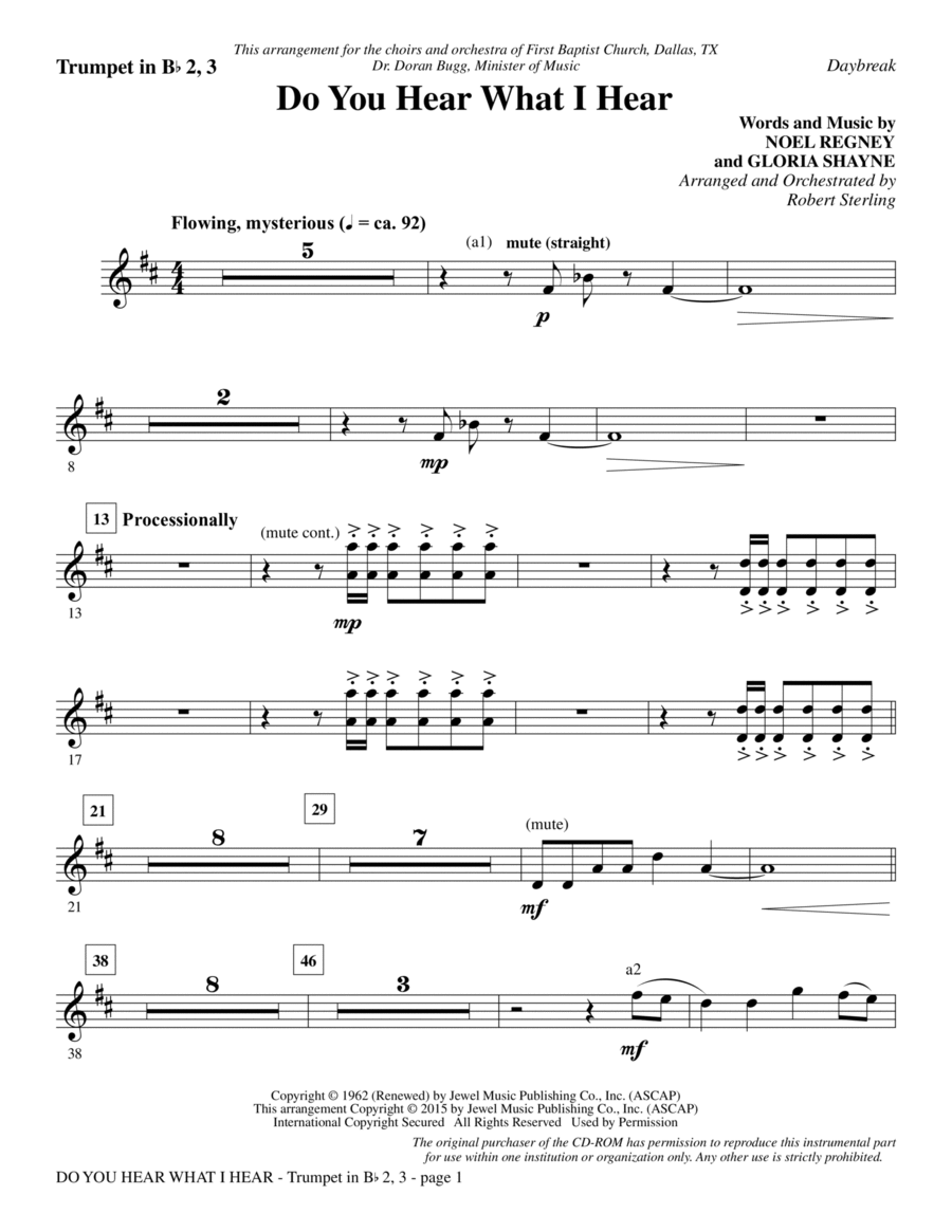 Do You Hear What I Hear - Bb Trumpet 2,3 Choir scores gallery preview page 1