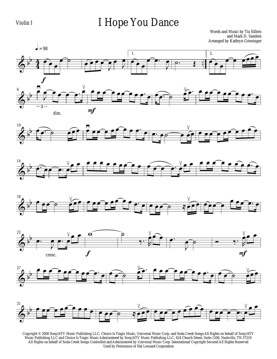 I Hope You Dance I Hope You Dance String Quartet scores gallery preview page 1