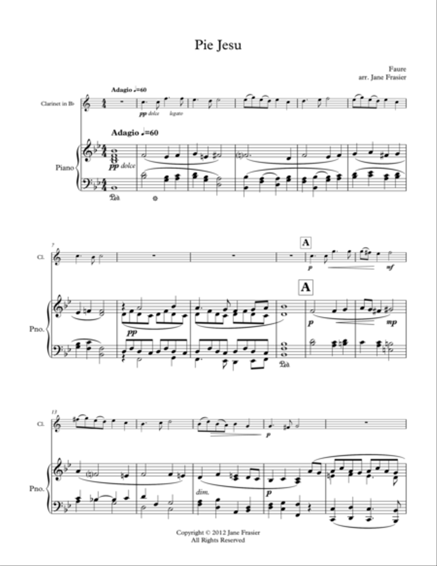 Pie Jesu Clarinet Solo scores gallery preview page 1