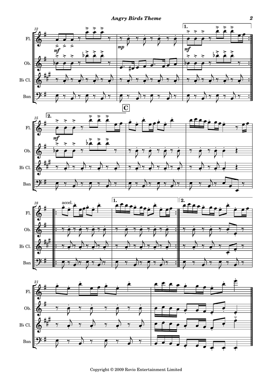 Angry Birds Theme Woodwind Quartet scores gallery preview page 3