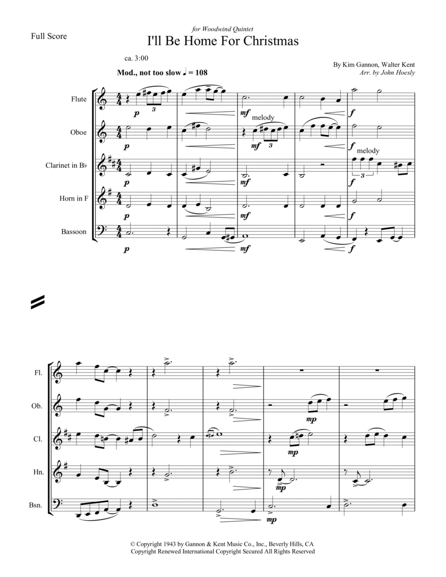 I'll Be Home For Christmas Woodwind Quintet scores gallery preview page 1