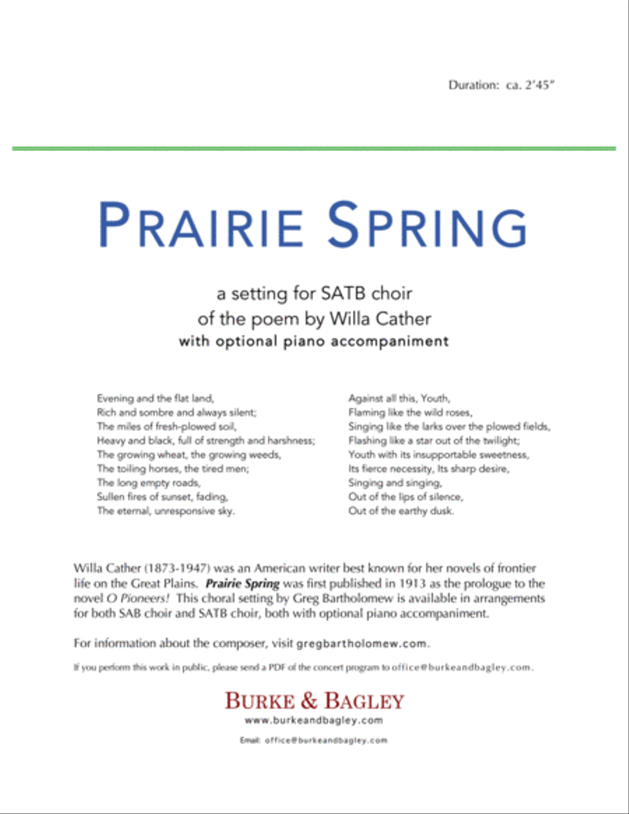 Prairie Spring (SATB) 4-Part scores gallery preview page 2