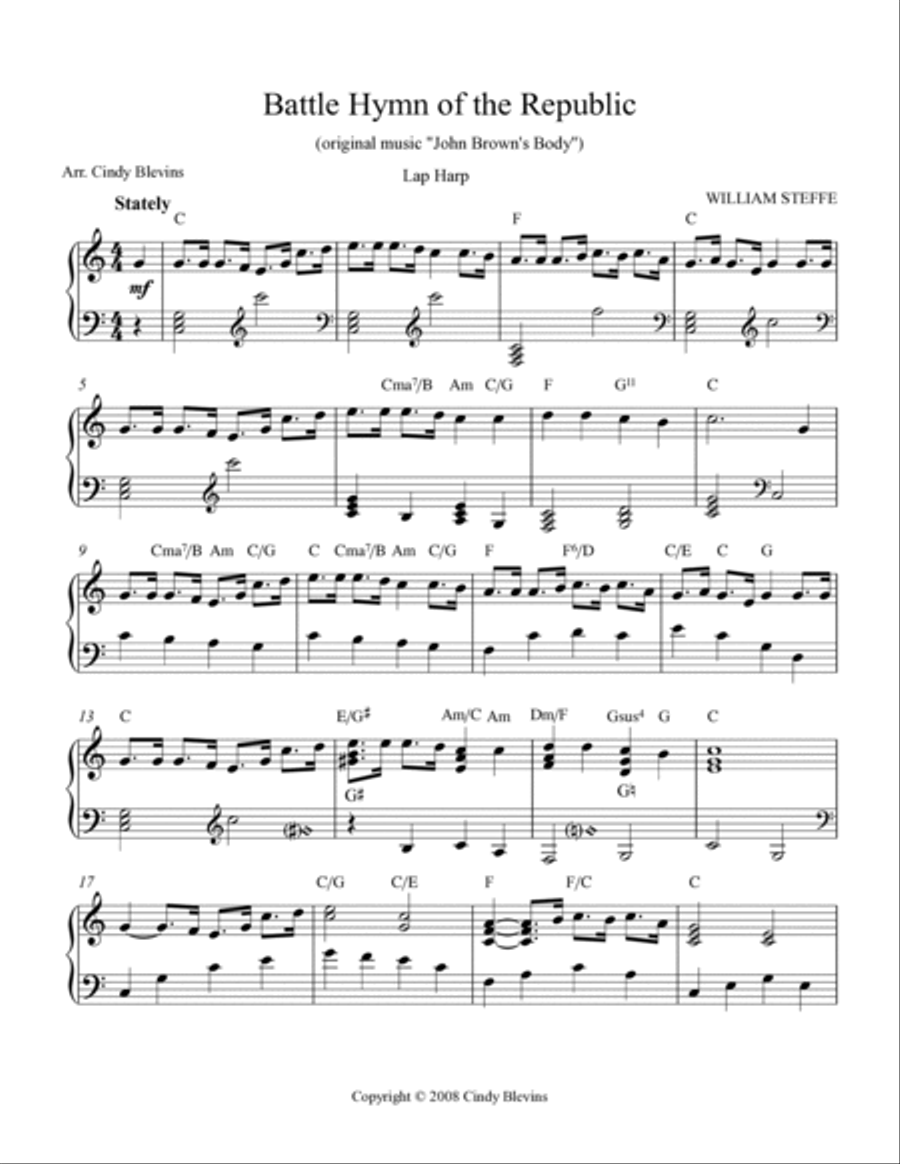 Battle Hymn of the Republic, for Lap Harp Solo Lap Harp scores gallery preview page 2