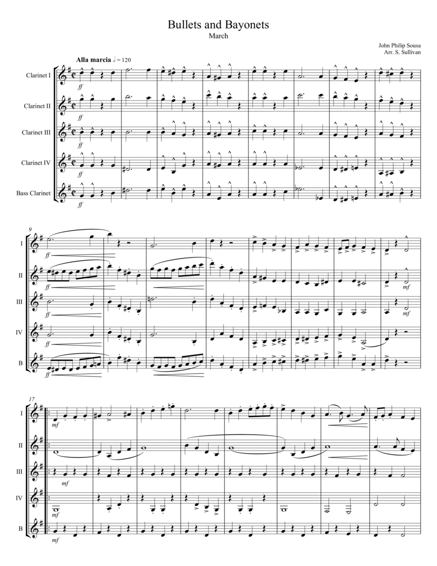 Bullets and Bayonets Clarinet Quintet scores gallery preview page 1