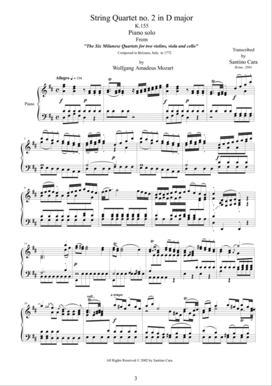 Mozart - The Six Milanese Quartets - Piano version Mozart - The Six Milanese Quartets - Piano version Piano Solo scores gallery preview page 3