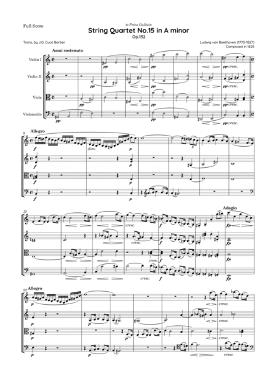 Beethoven - String Quartet No.15 in in A minor, Op.132 String Quartet scores gallery preview page 2