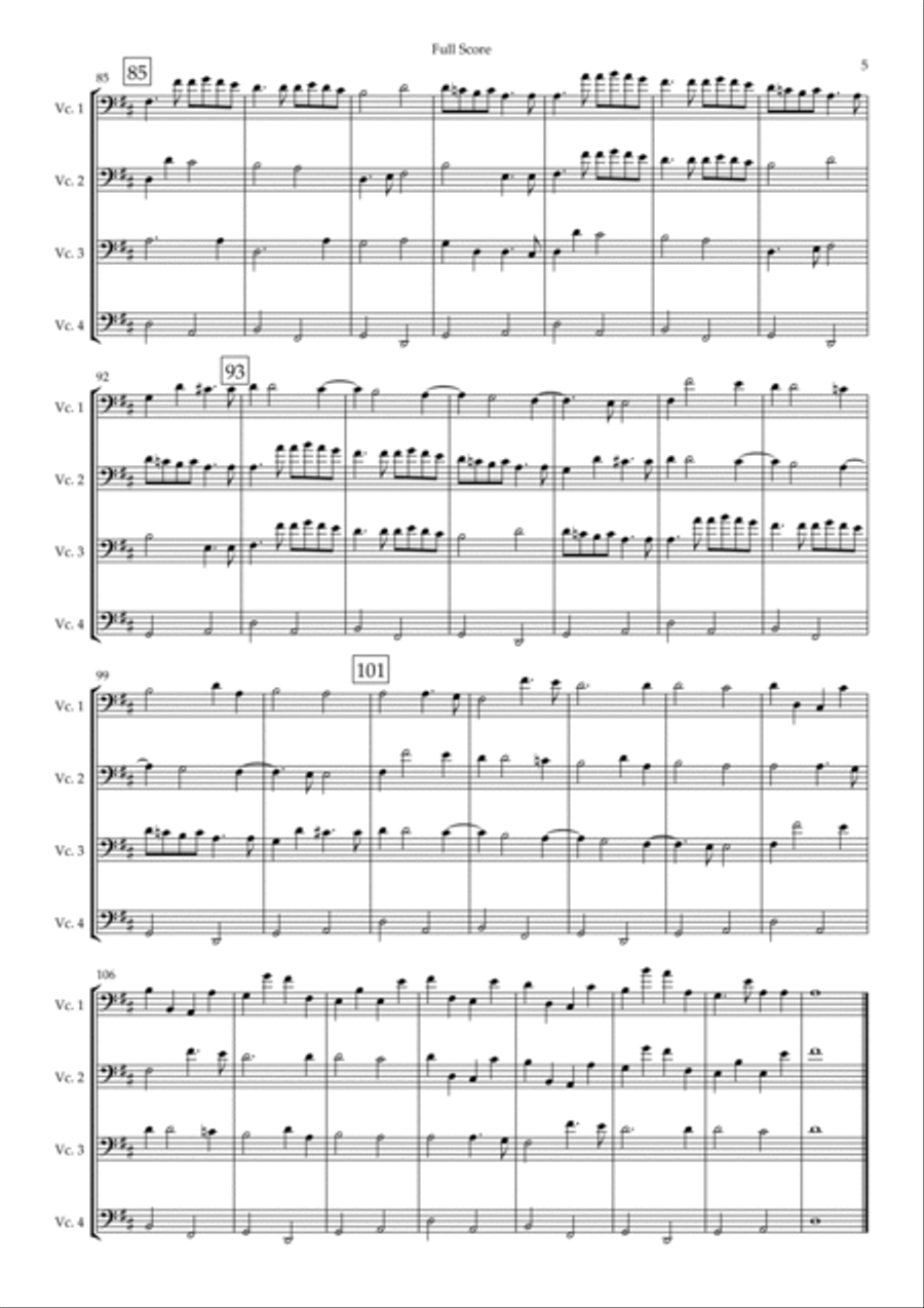 Canon in D Major (Johann Pachelbel) for Cello Quartet String Quartet scores gallery preview page 5