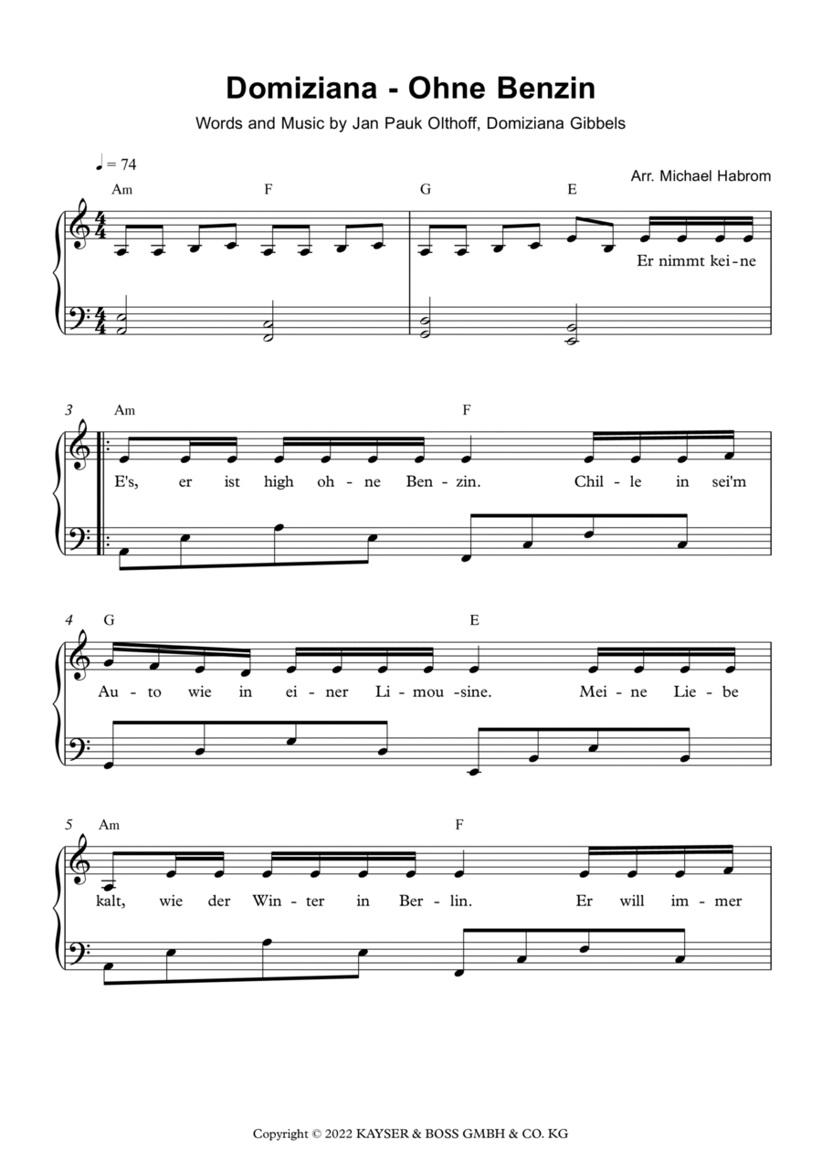 Benzin Easy Piano scores gallery preview page 1