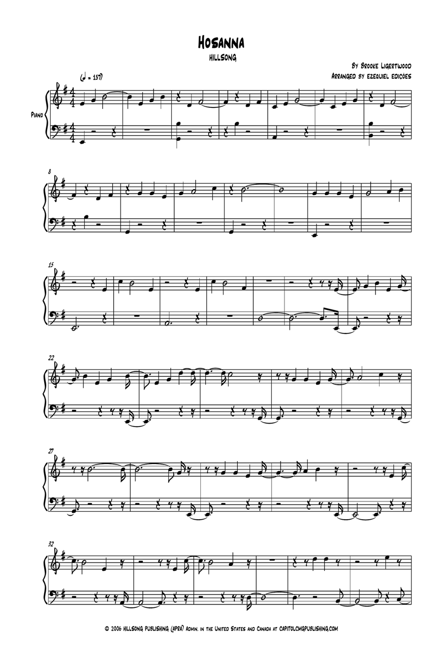 Hosanna Piano Solo scores gallery preview page 1