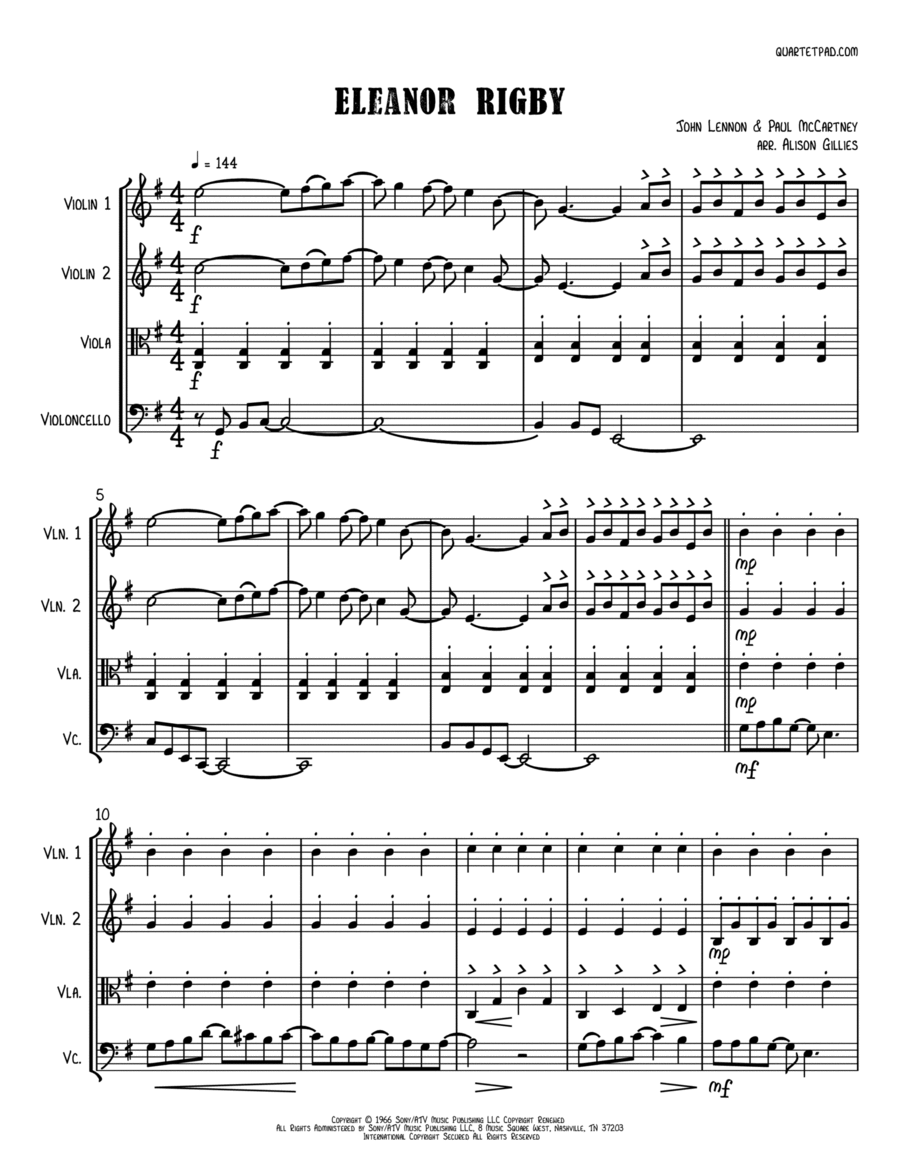 Eleanor Rigby Eleanor Rigby String Quartet scores gallery preview page 1