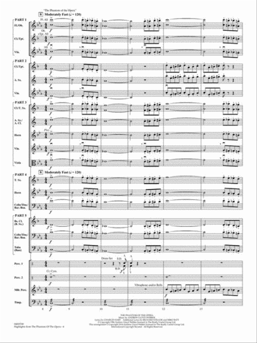 Highlights from The Phantom of the Opera Concert Band scores gallery preview page 5