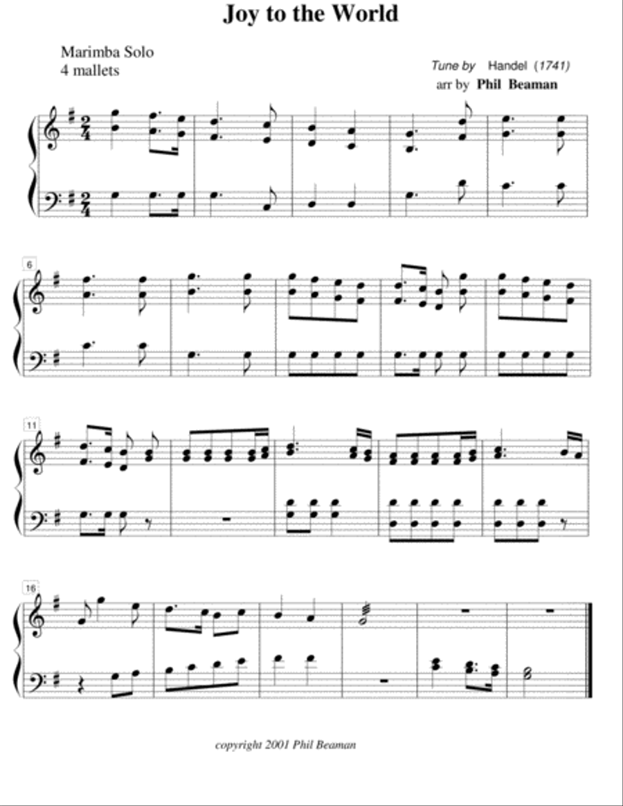 Joy to the World-Marimba Solo Marimba scores gallery preview page 1