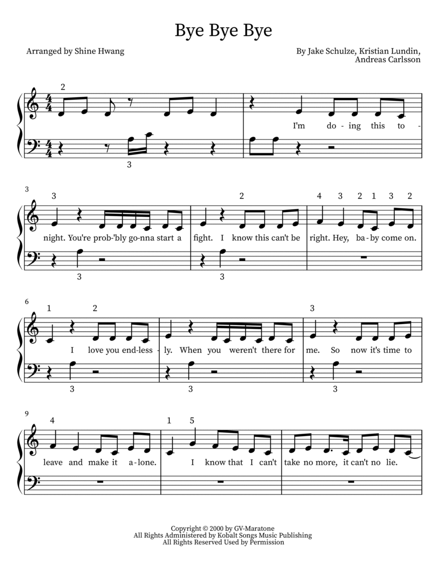 Bye Bye Bye Easy Piano scores gallery preview page 1