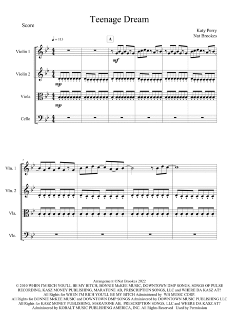 Teenage Dream String Quartet scores gallery preview page 2
