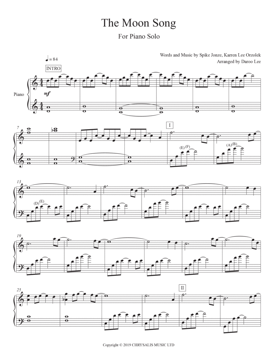 The Moon Song The Moon Song Easy Piano scores gallery preview page 1