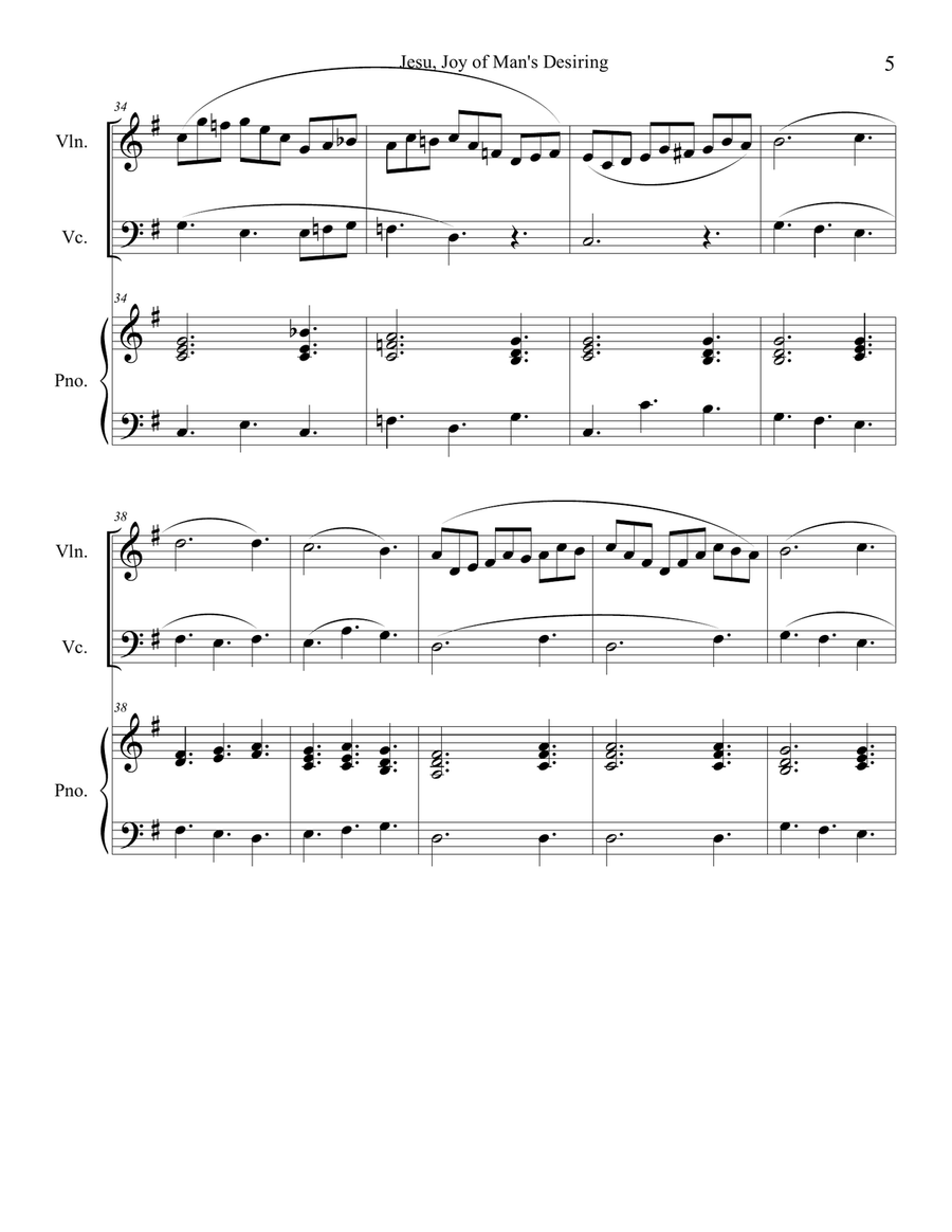 Jesu, Joy of Man's Desiring (Violin and Cello Duet) with optional piano accompaniment Piano Trio scores gallery preview page 5
