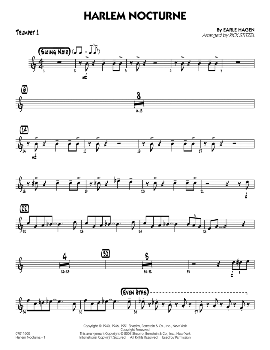 Harlem Nocturne - Trumpet 1 Trumpet scores gallery preview page 1