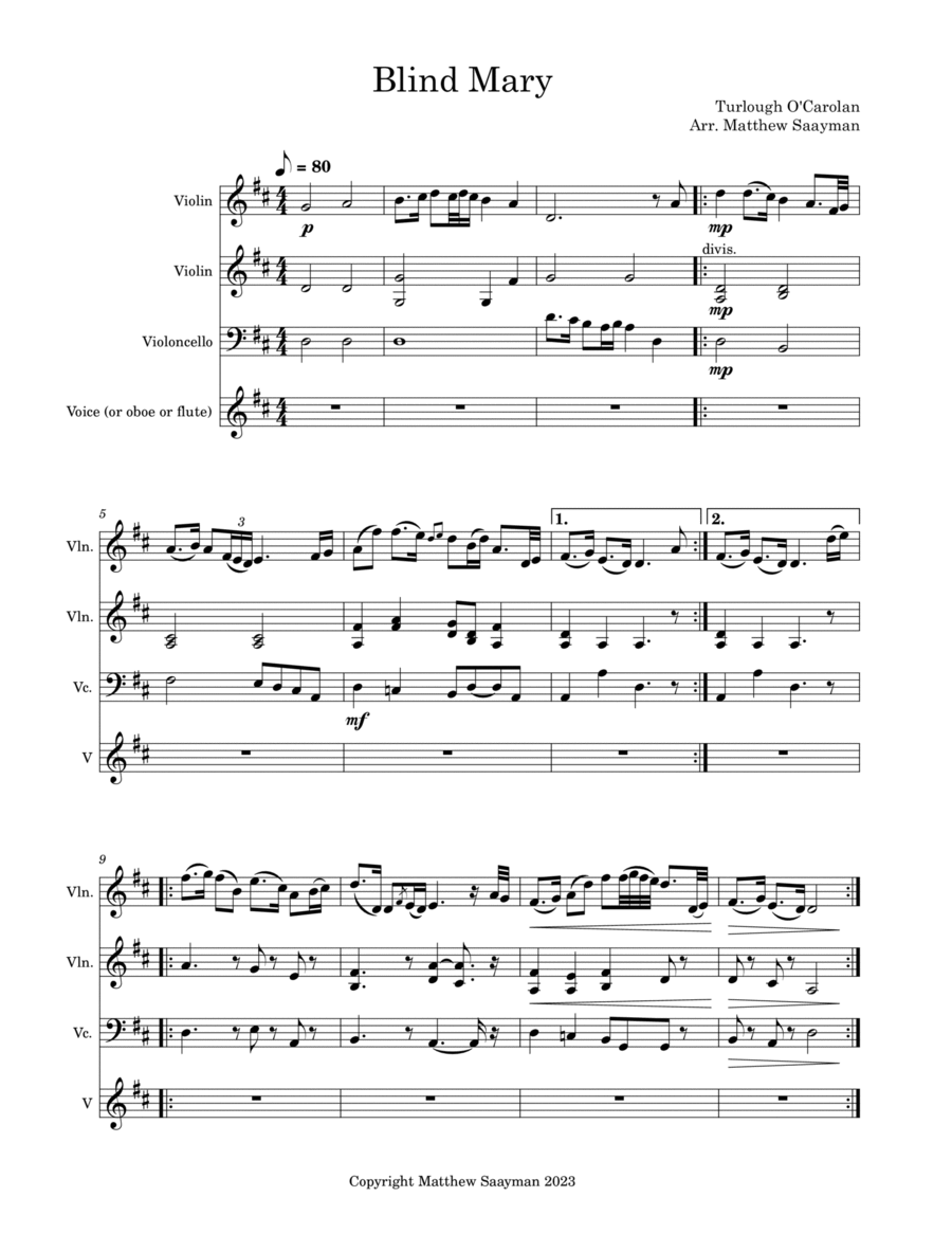 Blind Mary - Violin, Cello and Oboe Oboe scores gallery preview page 1