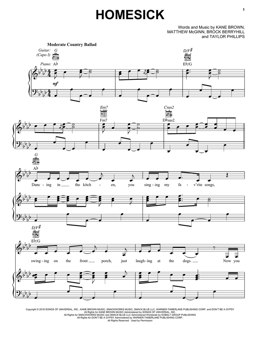 Homesick Homesick Piano, Vocal, Guitar scores gallery preview page 1