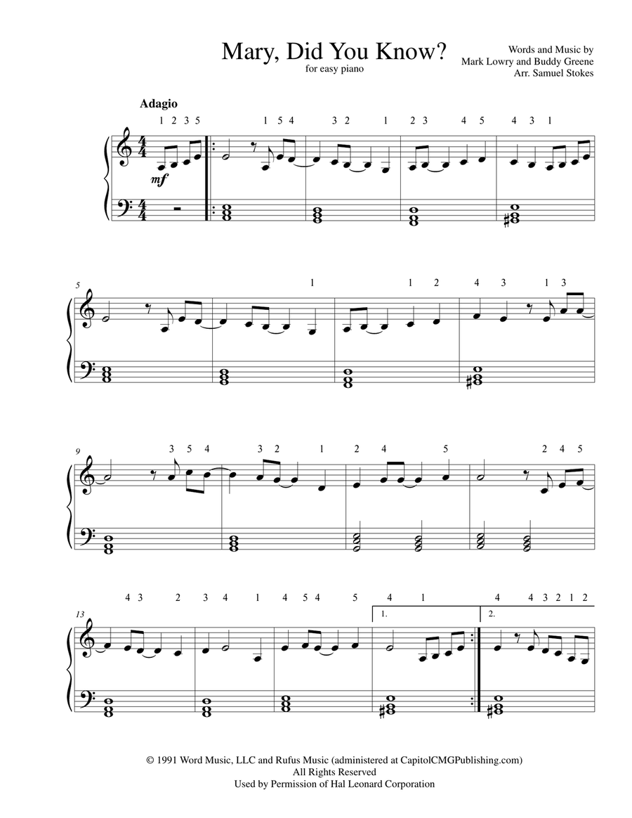 Mary, Did You Know? Easy Piano scores gallery preview page 1