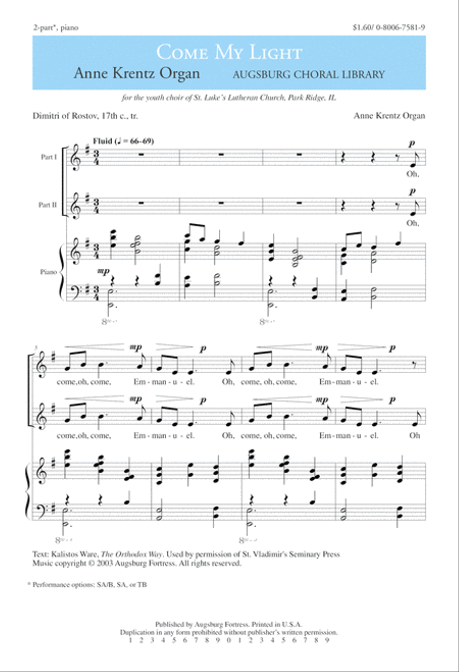 Come My Light Come My Light 2-Part scores gallery preview page 2
