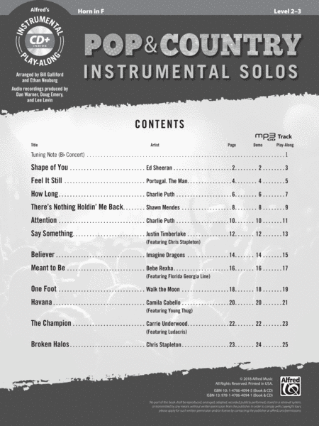 Pop & Country Instrumental Solos Horn in F image number null