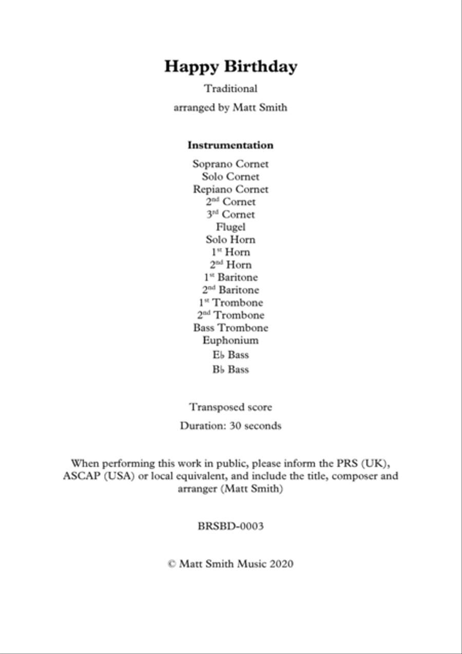 Happy Birthday - BRASS BAND Brass Band scores gallery preview page 2