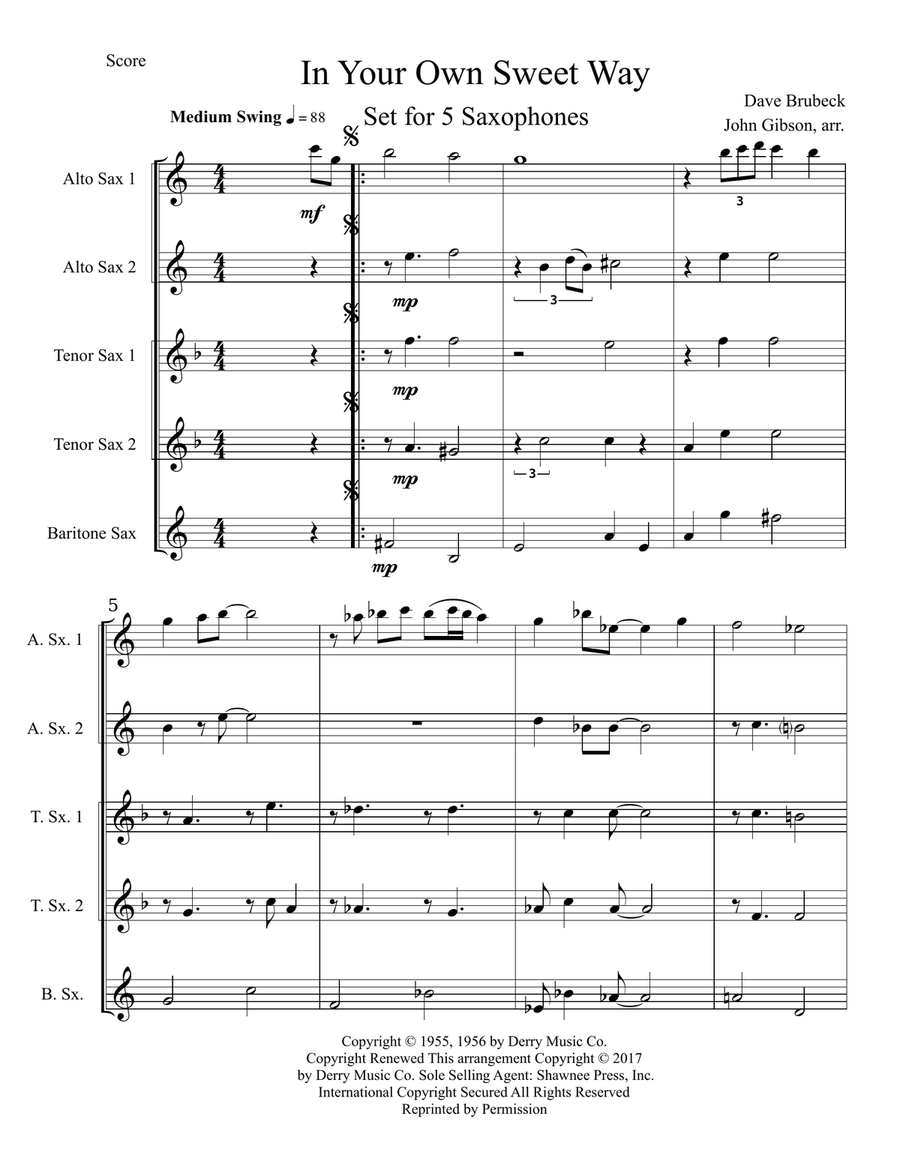 In Your Own Sweet Way Woodwind Ensemble scores gallery preview page 2