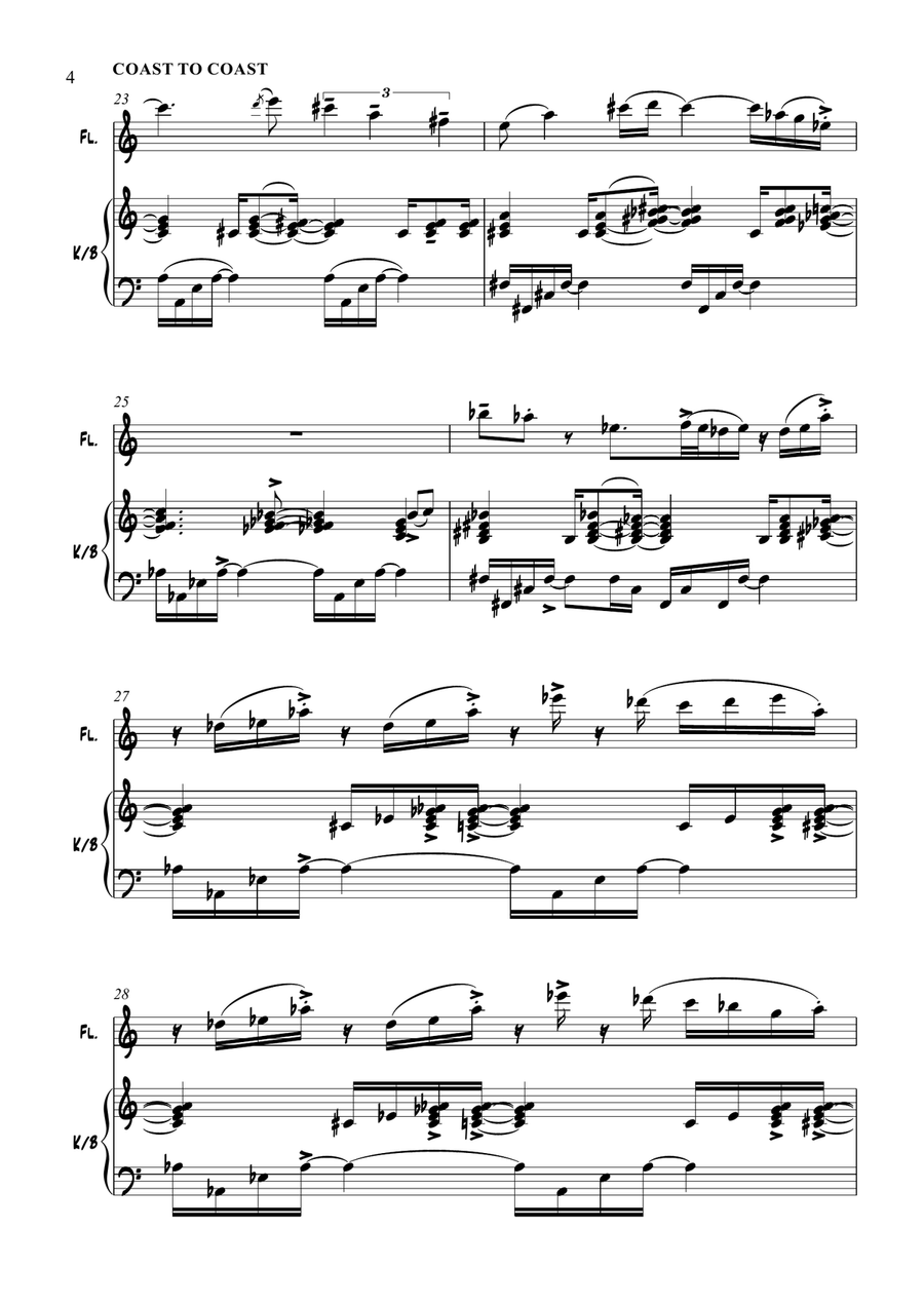 'Coast To Coast' By Stephen Davies, for Flute / Keyboard Woodwind Duet scores gallery preview page 4