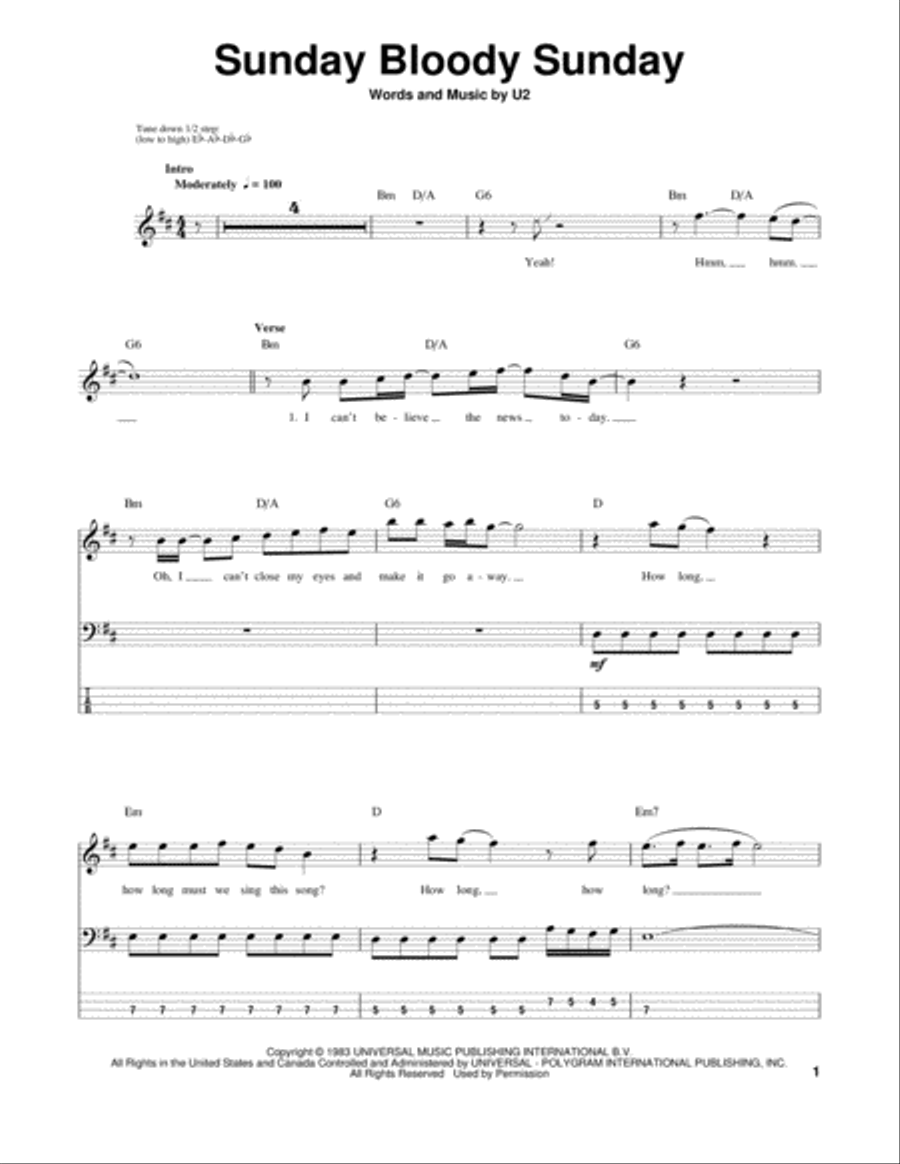 Sunday Bloody Sunday Sunday Bloody Sunday Guitar Tablature scores gallery preview page 1