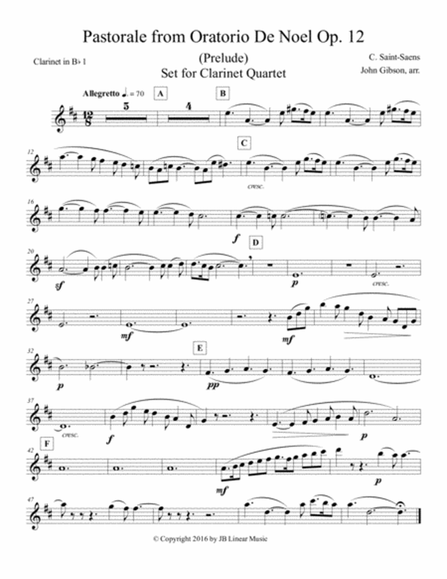 Pastorale from Oratorio De Noel for Clarinet Quartet image number null