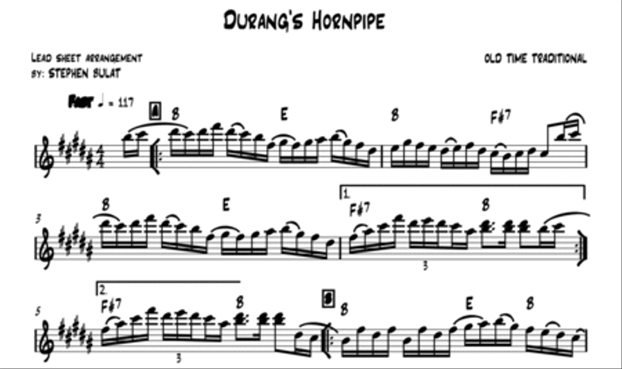 Durango's Hornpipe - Lead sheet (melody & chords) in key of B Large Ensemble scores gallery preview page 2