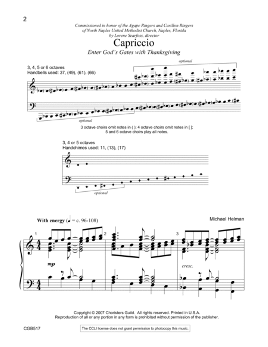 Capriccio [Enter God's Gates with Thanksgiving] Handbell Choir scores gallery preview page 2