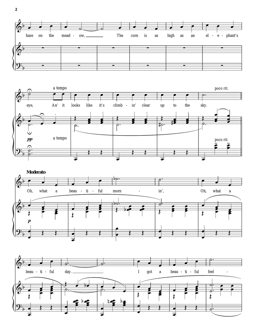 Oh, What A Beautiful Mornin' (from Oklahoma!) Piano, Vocal scores gallery preview page 2
