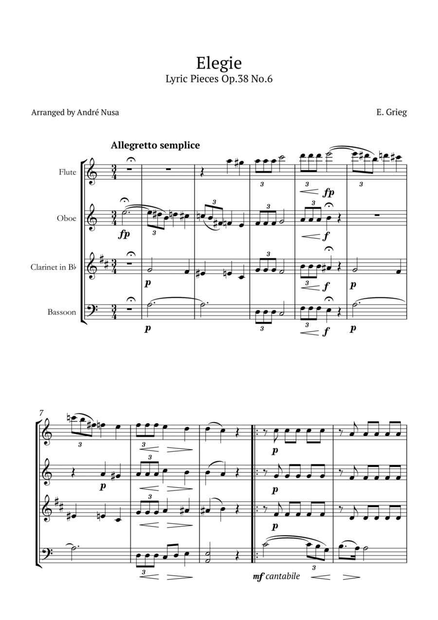 Lyric Pieces Op.38 No.6 Woodwind Quartet scores gallery preview page 1