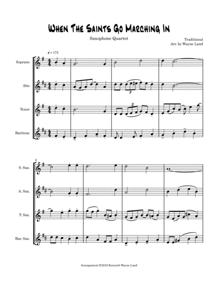 When The Saints Go Marching In (Saxophone Quartet) by Traditional Saxophone Quartet - Digital Sheet Music