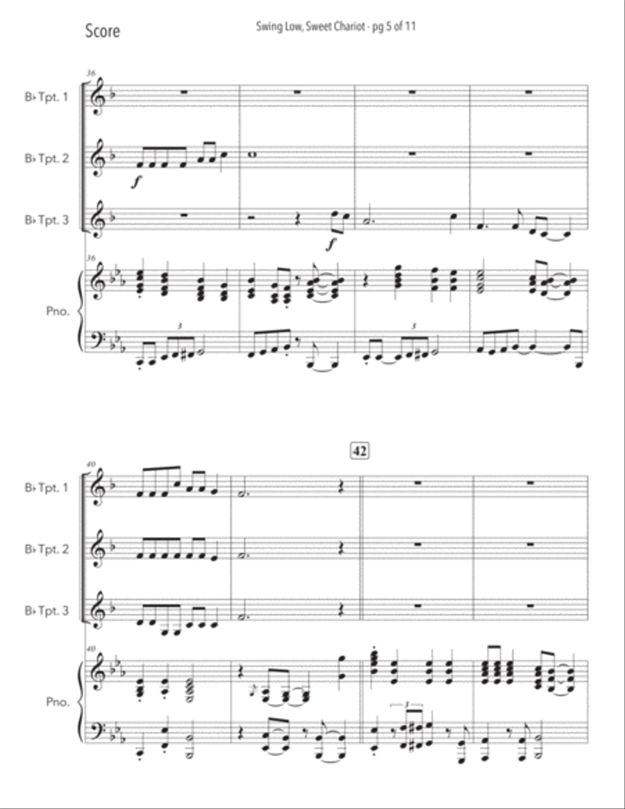 Swing Low, Sweet Chariot - Trumpet Trio with Piano Accompaniment Trumpet Trio scores gallery preview page 6