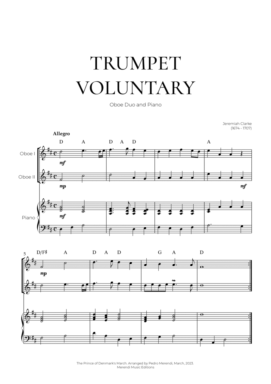 Trumpet Voluntary (Oboe Duo and Piano) - Jeremiah Clarke Oboe scores gallery preview page 1