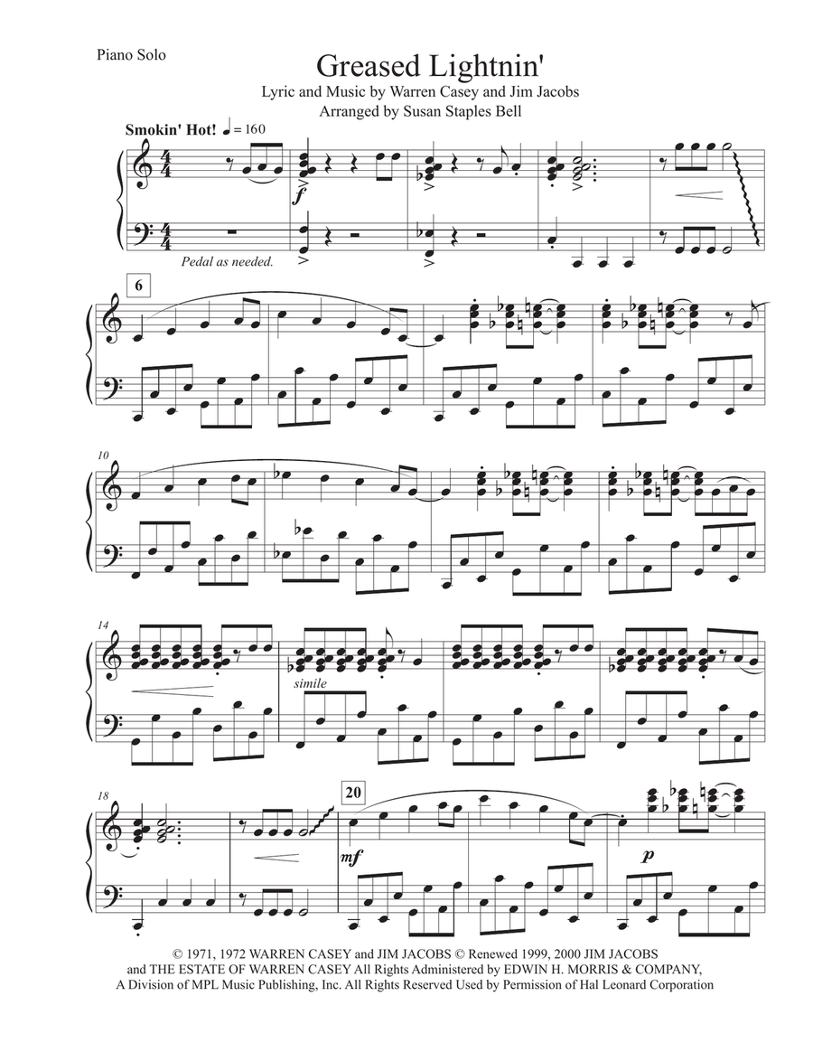 Greased Lightnin' Piano Solo scores gallery preview page 2