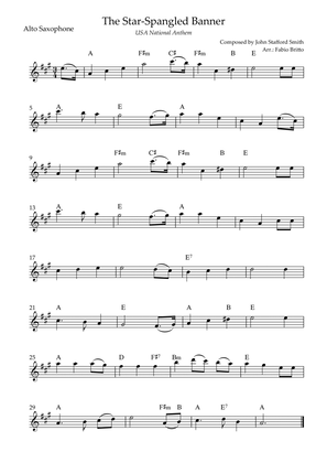 The Star Spangled Banner (USA National Anthem) for Alto Saxophone Solo with Chords (C Major)