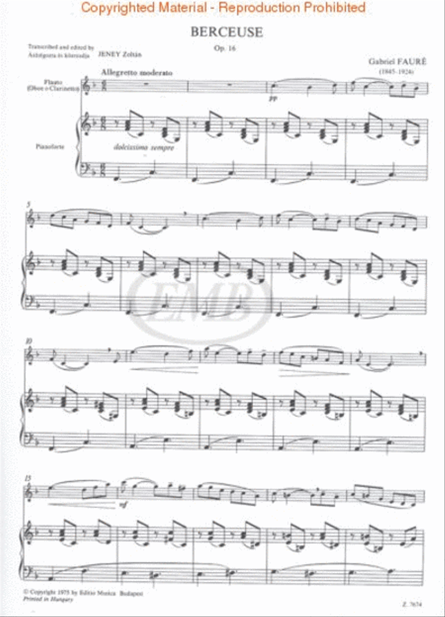 Berceuse, for Flute (Oboe or Clarinet) and Piano, Op. 16 Clarinet scores gallery preview page 2