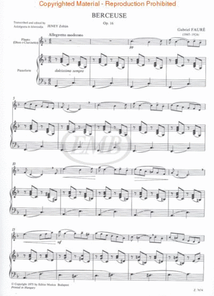 Berceuse, for Flute (Oboe or Clarinet) and Piano, Op. 16