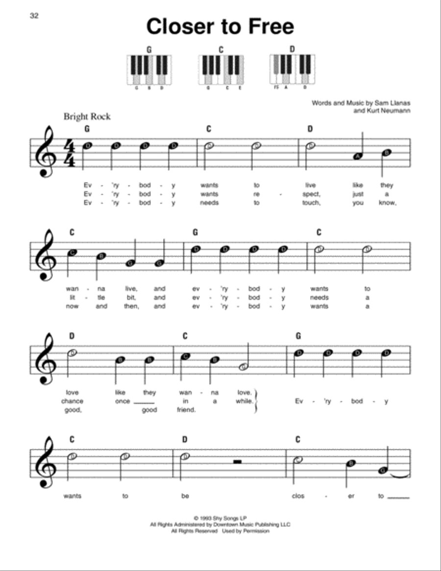 Closer To Free Closer To Free Easy Piano scores gallery preview page 1