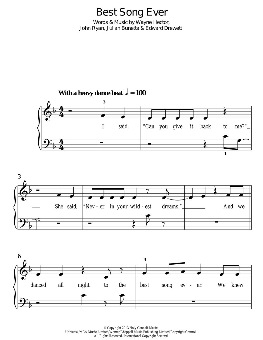 Best Song Ever Easy Piano scores gallery preview page 1