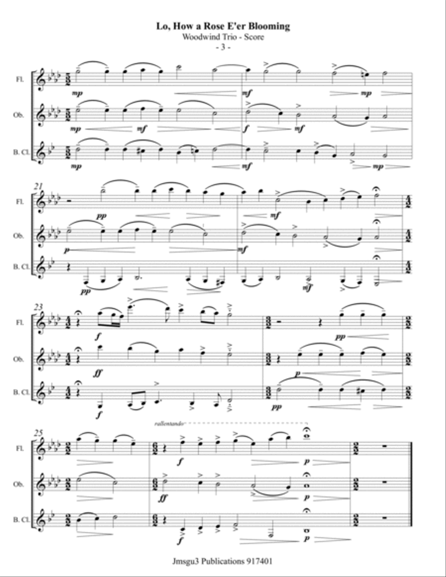 Lo, How a Rose E'er Blooming for Woodwind Trio Woodwind Trio scores gallery preview page 3