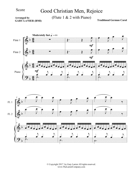 GOOD CHRISTIAN MEN, REJOICE (Flute 1, Flute 2 with Piano & Score/Part) image number null