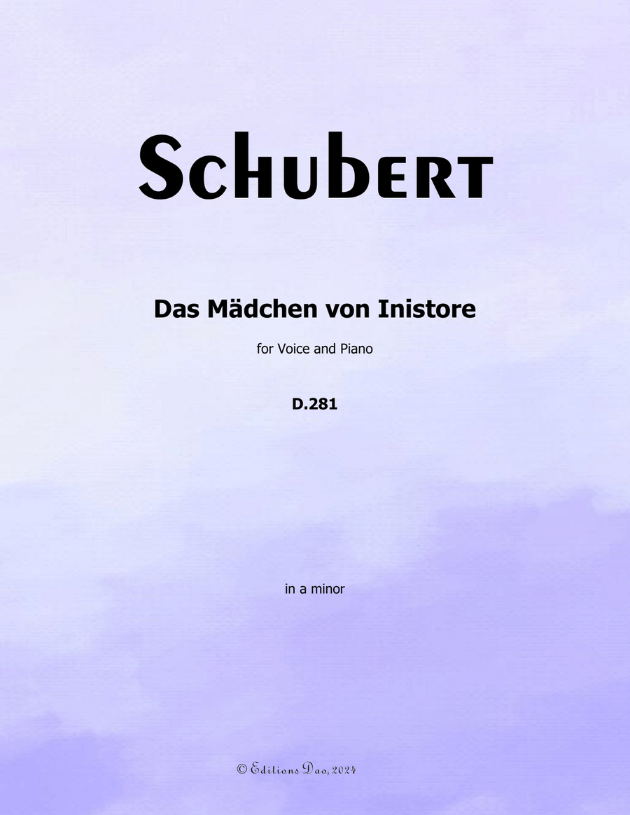 Das Madchen von Inistore, by Schubert, D.281, in a minor Voice scores gallery preview page 1