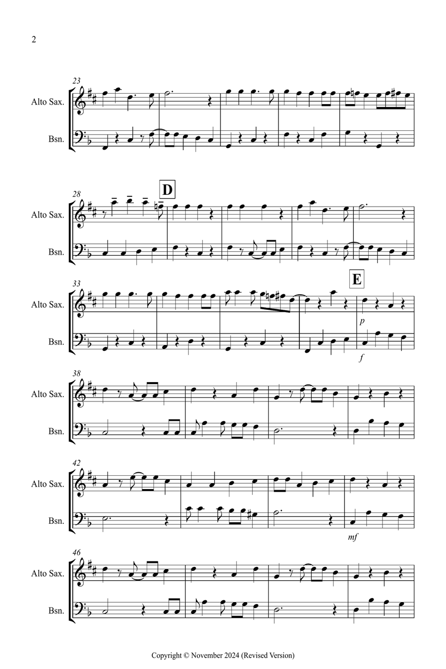 Jingle Bells (Jazzy Style!) for Alto Saxophone and Bassoon Duet Woodwind Duet scores gallery preview page 2